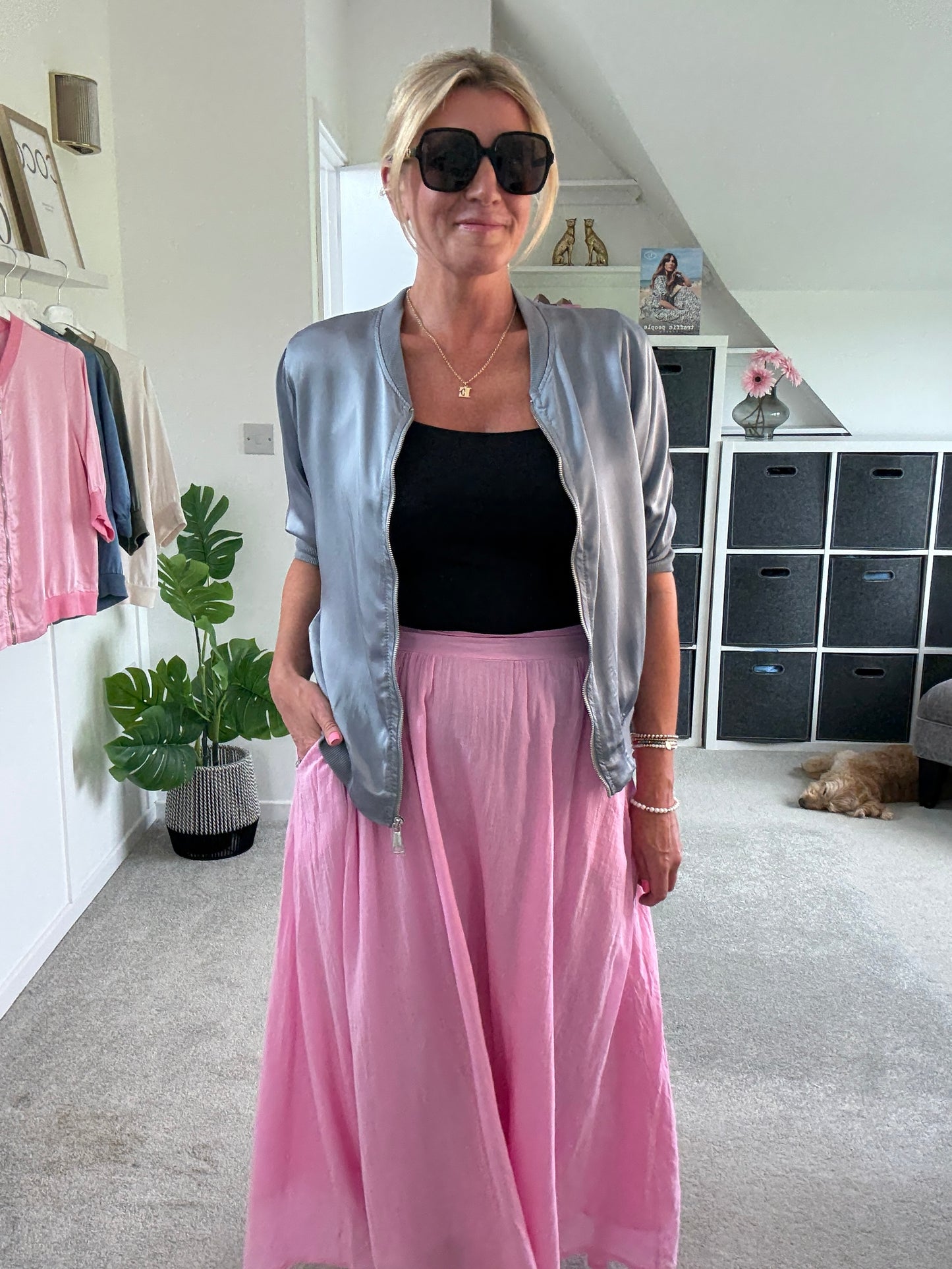 Pink Cotton Pocket Maxi Skirt