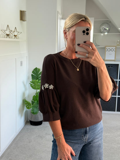 Chocolate Diamanté Sleeve Jumper