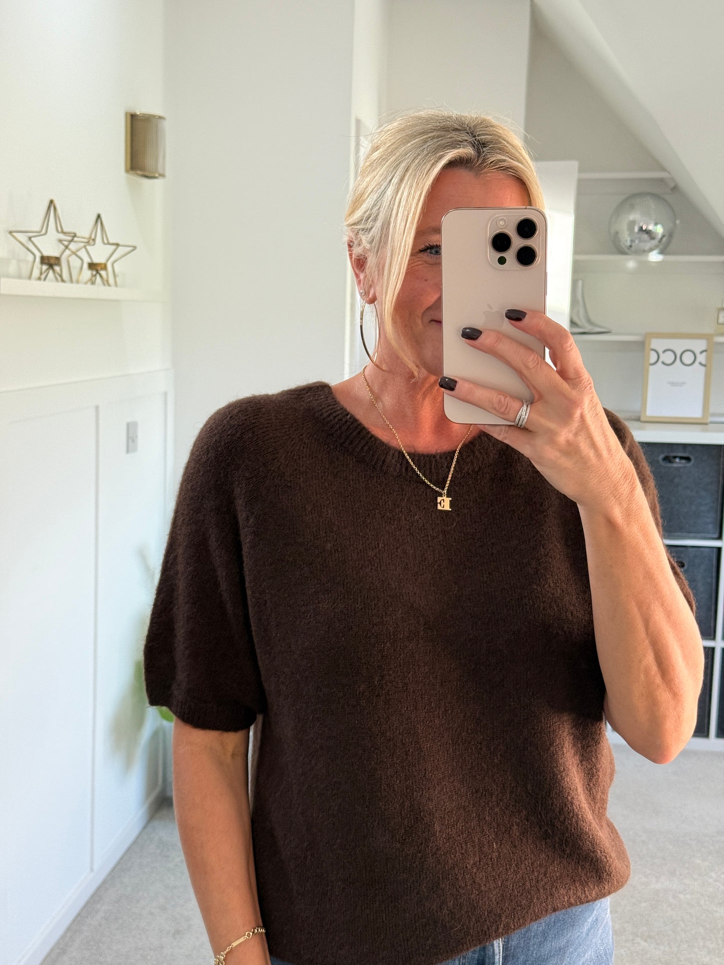 Mocha Fluffy S/S Jumper