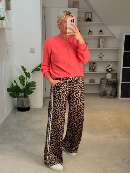 Neon Coral Alpaca Mix Button Jumper