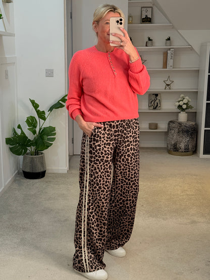 Neon Coral Alpaca Mix Button Jumper