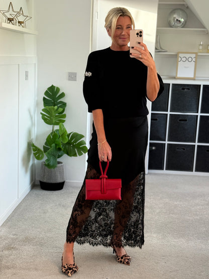 Black Diamanté Sleeve Jumper
