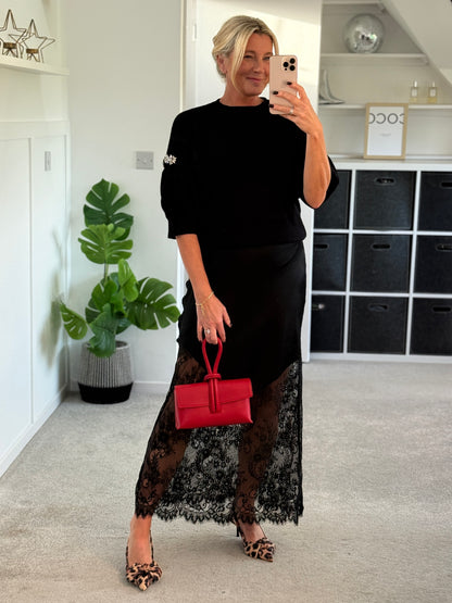 Black Diamanté Sleeve Jumper
