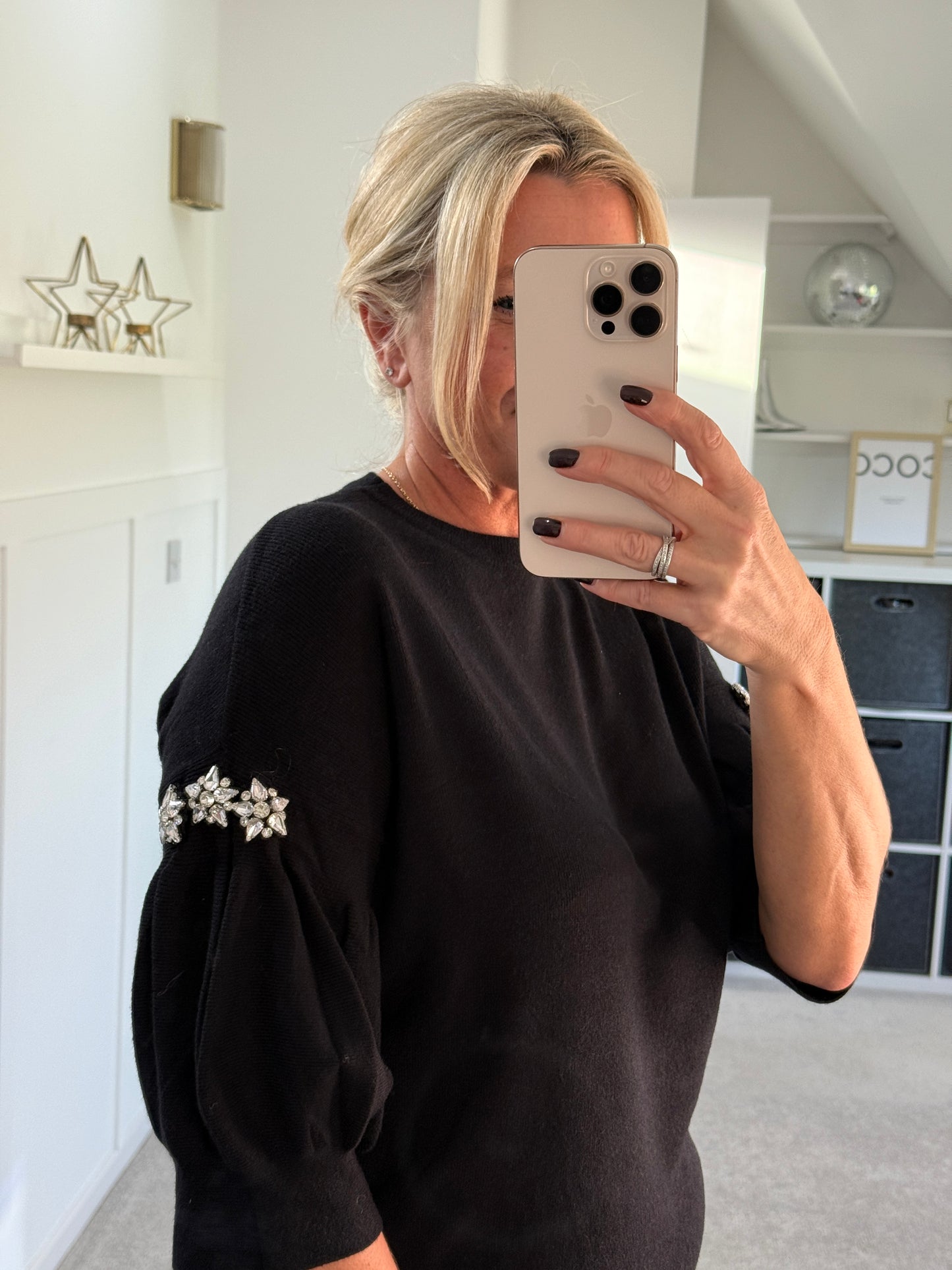 Black Diamanté Sleeve Jumper