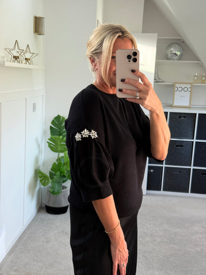 Black Diamanté Sleeve Jumper