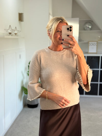 Oatmeal Pearl Flute Sleeve Jumper