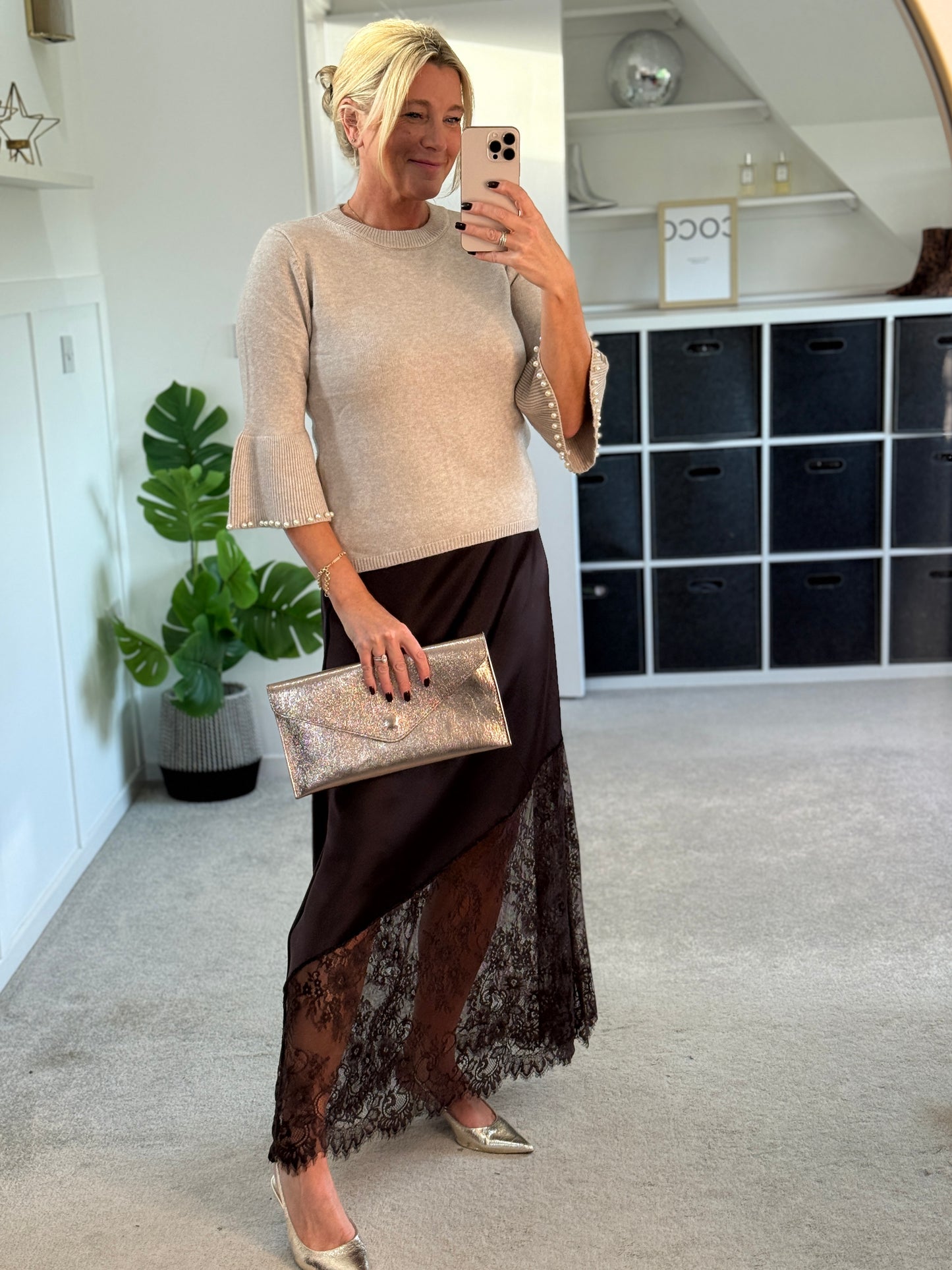 Oatmeal Pearl Flute Sleeve Jumper