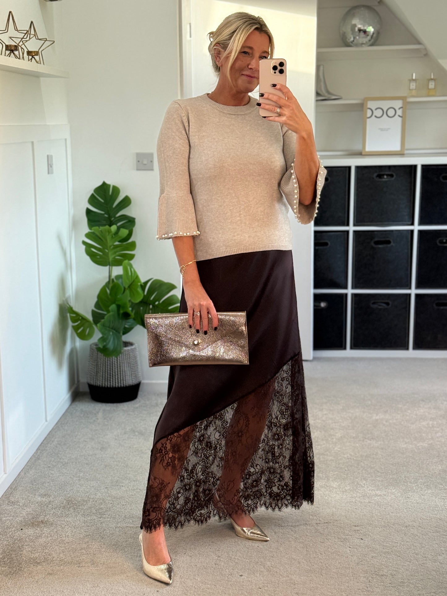 Oatmeal Pearl Flute Sleeve Jumper