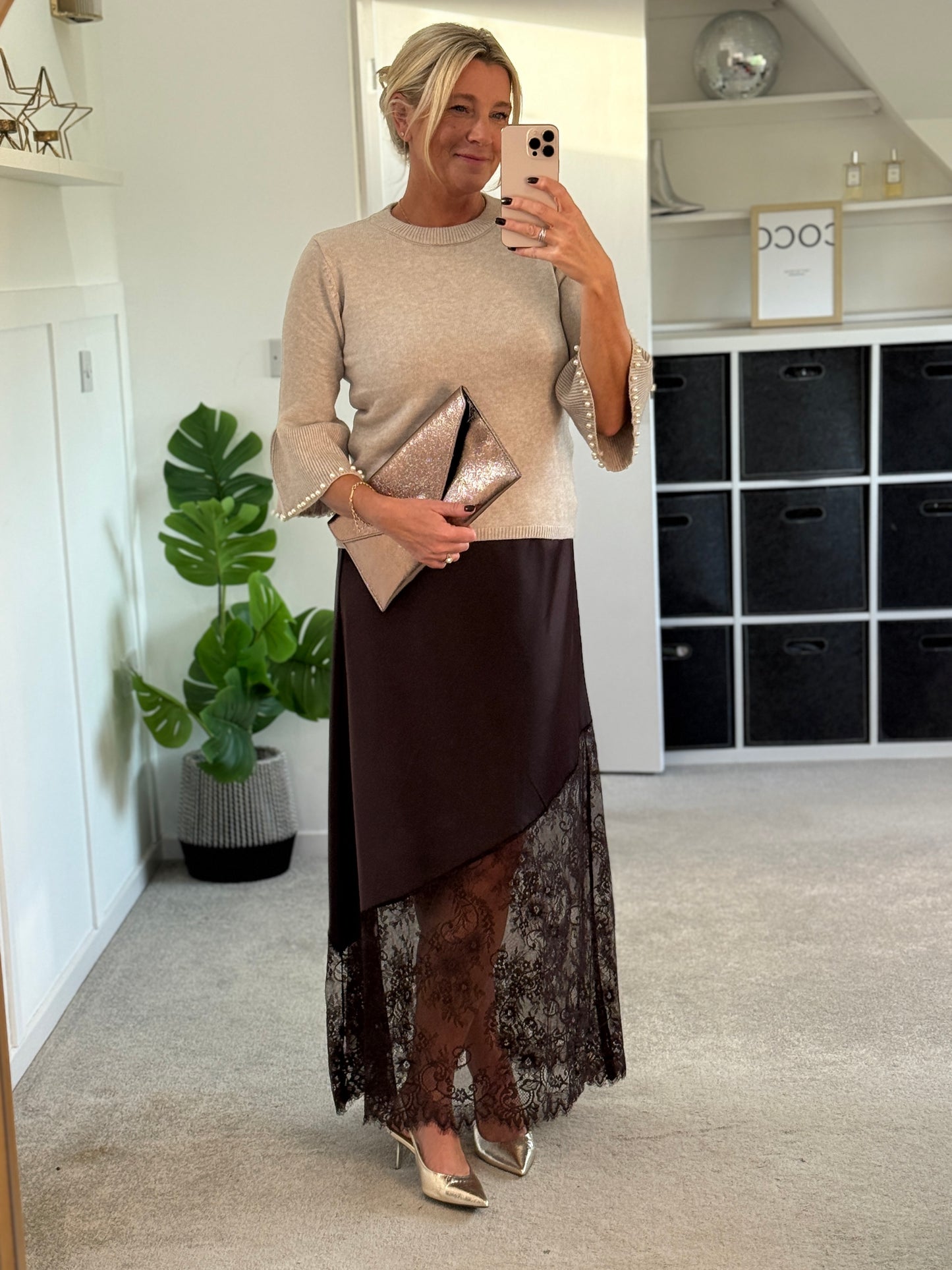 Oatmeal Pearl Flute Sleeve Jumper