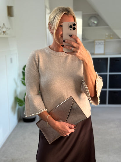 Oatmeal Pearl Flute Sleeve Jumper