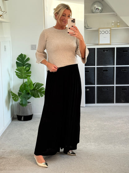 Oatmeal Pearl Flute Sleeve Jumper