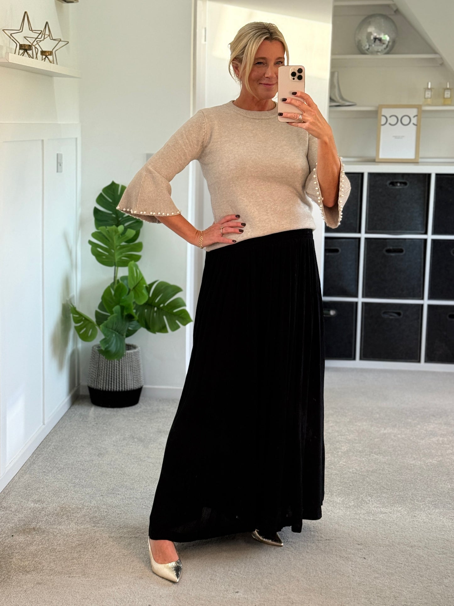 Oatmeal Pearl Flute Sleeve Jumper
