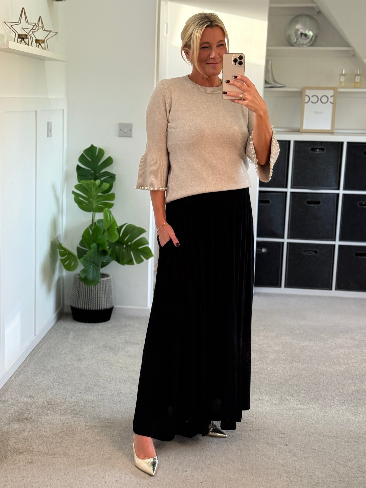 Oatmeal Pearl Flute Sleeve Jumper