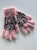 Grey Leopard Fluffy Gloves