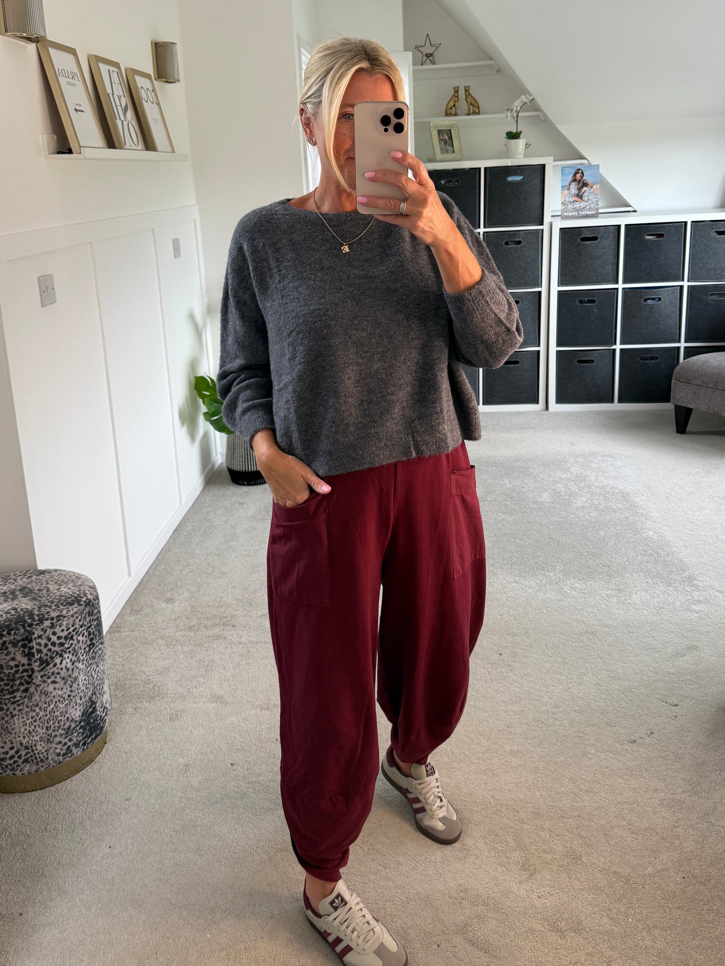 Burgundy Slim Barrel Cargo Joggers