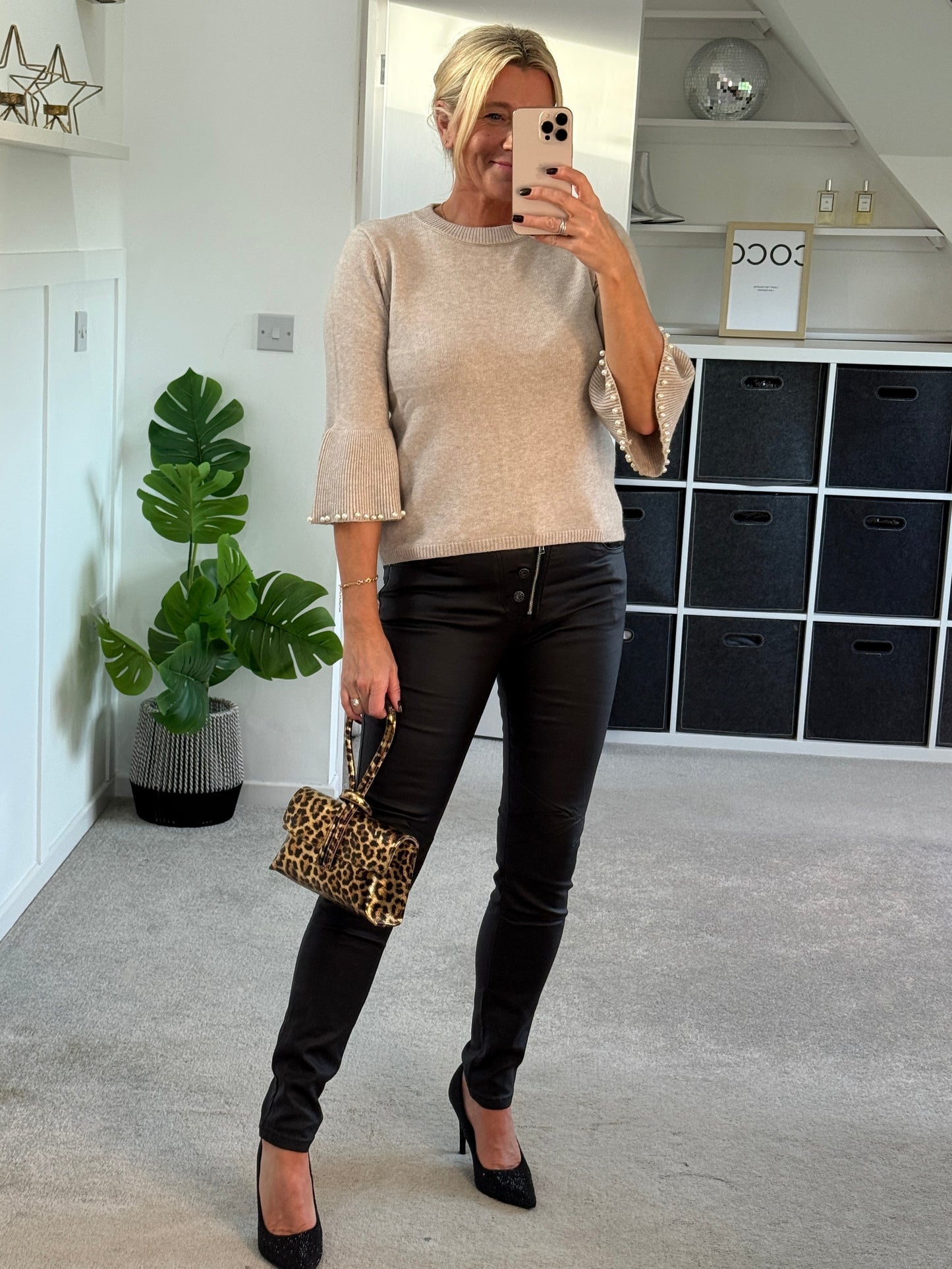 Oatmeal Pearl Flute Sleeve Jumper