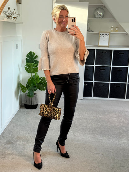 Oatmeal Pearl Flute Sleeve Jumper