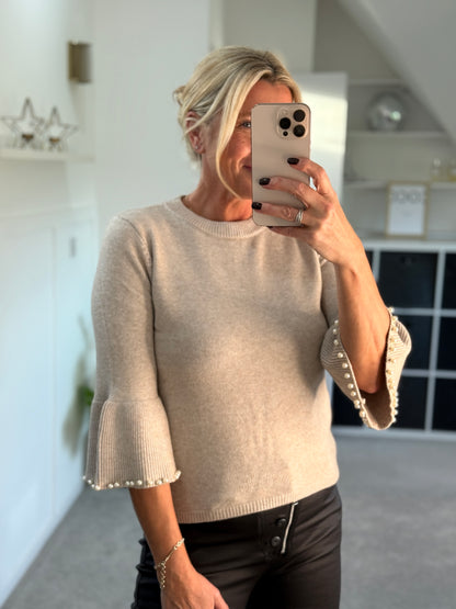 Oatmeal Pearl Flute Sleeve Jumper