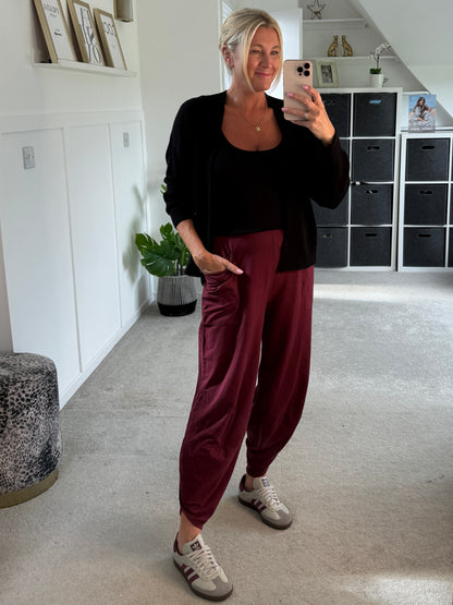 Burgundy Slim Barrel Cargo Joggers