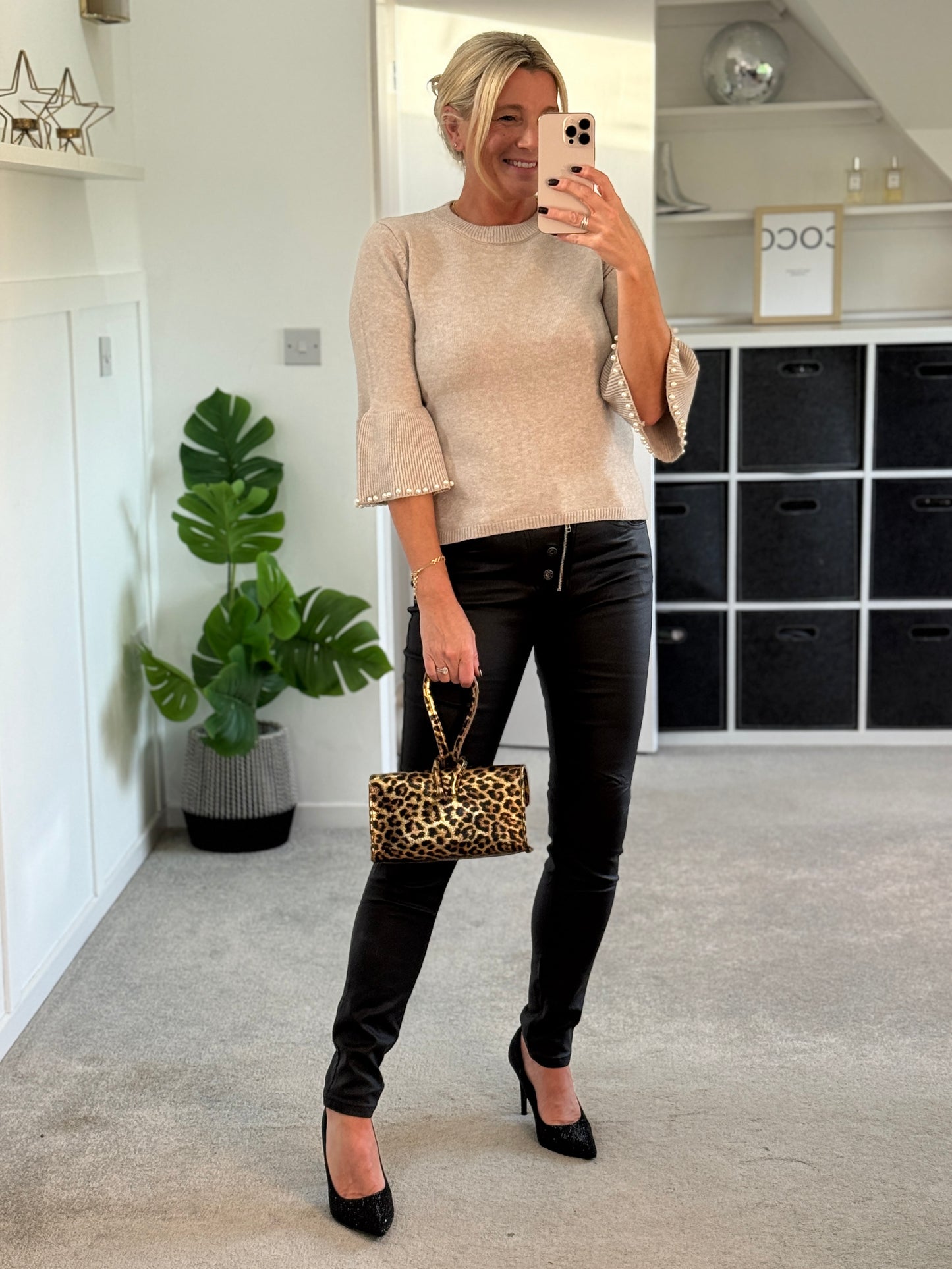 Oatmeal Pearl Flute Sleeve Jumper