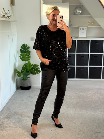 Black Sequin Relaxed Fit Top