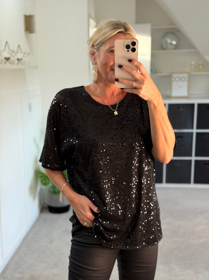 Black Sequin Relaxed Fit Top