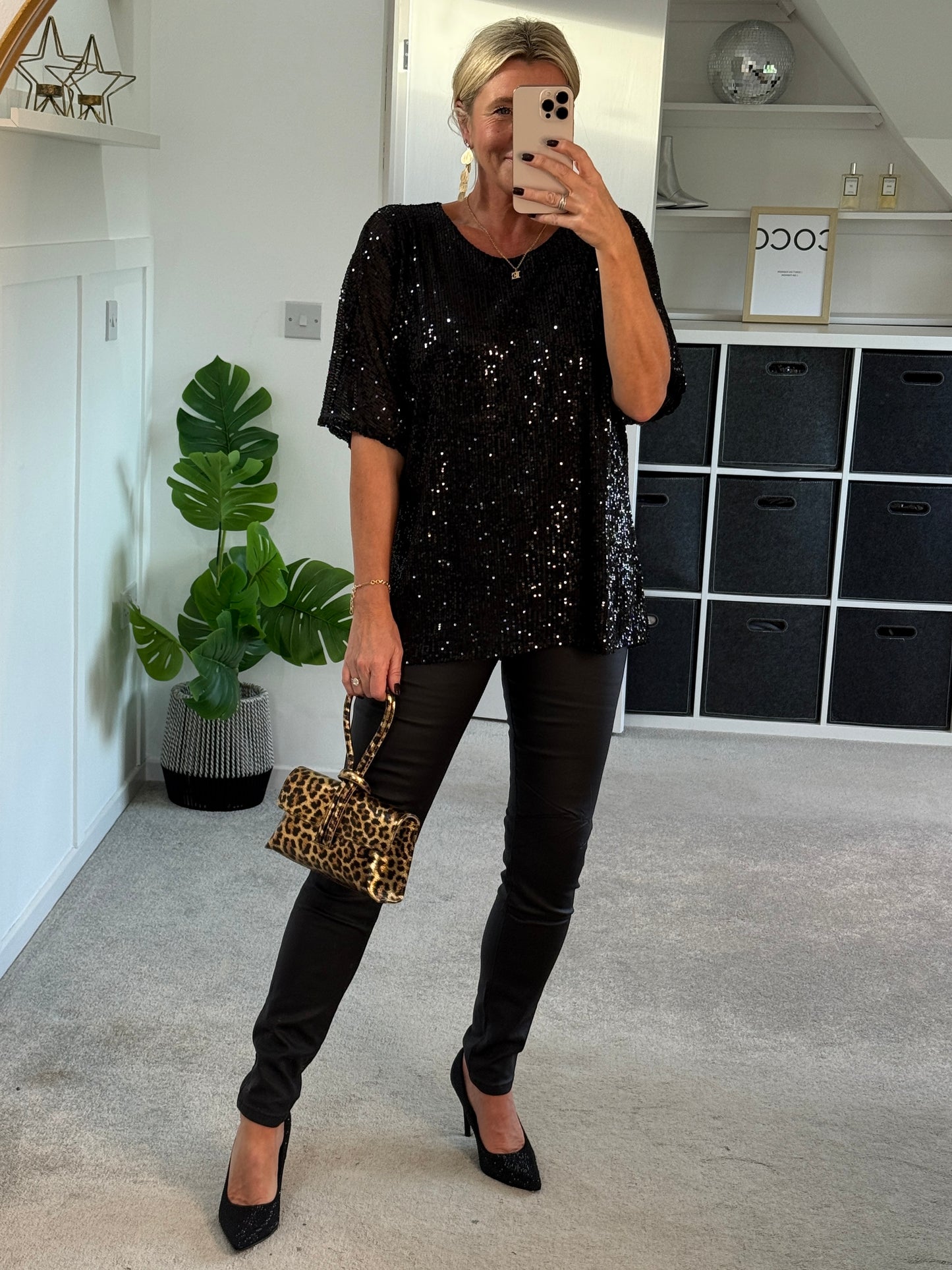 Black Sequin Relaxed Fit Top