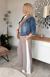 Mocha/Cream Stripe Wide Leg Trousers