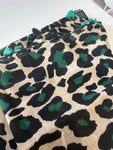 Green Leopard Print Tassel Scarf