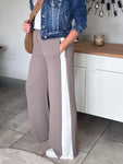 Mocha/Cream Stripe Wide Leg Trousers