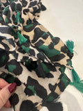 Green Leopard Print Tassel Scarf