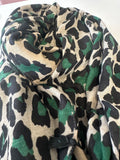 Green Leopard Print Tassel Scarf