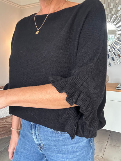 Navy Frill Sleeve Batwing Jumper