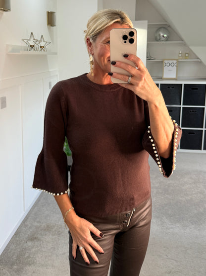 Chocolate Pearl Flute Sleeve Jumper
