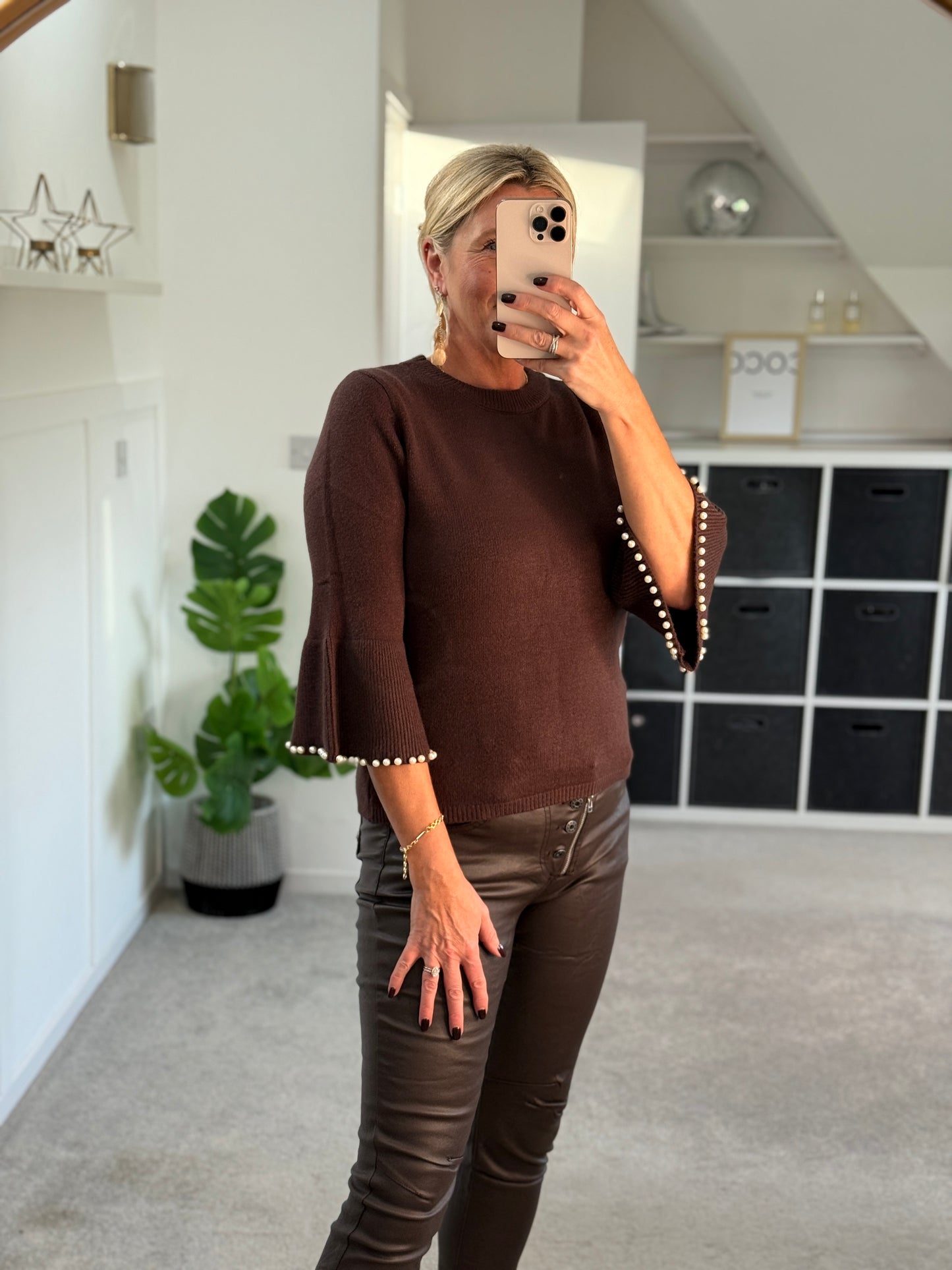 Chocolate Pearl Flute Sleeve Jumper