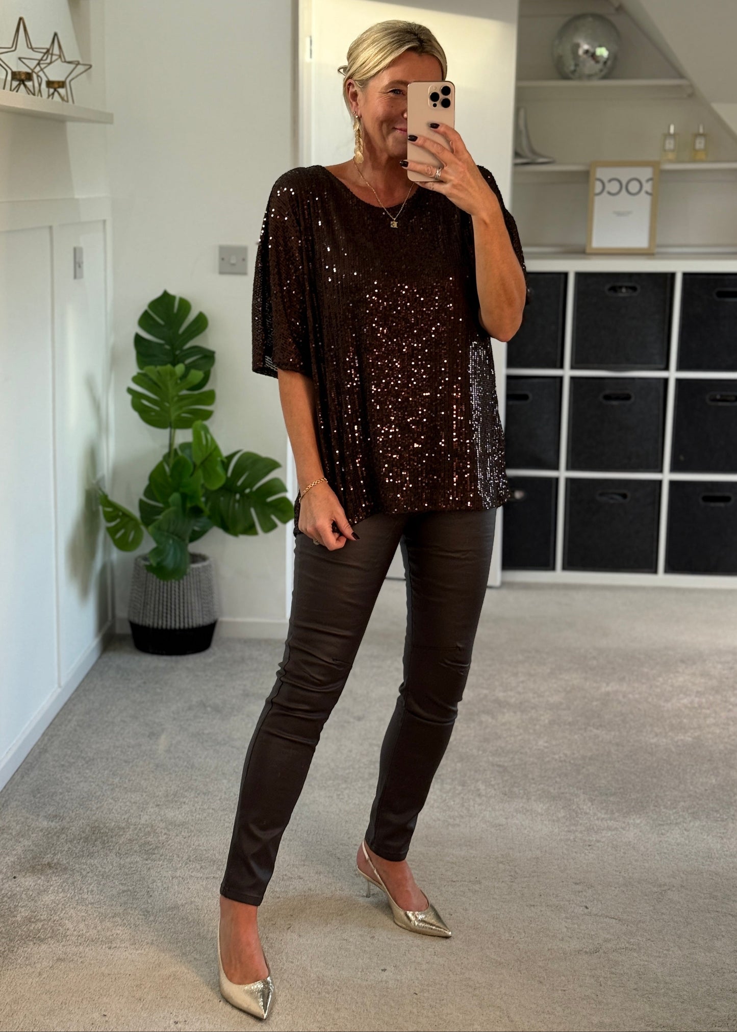 Chocolate Sequin Relaxed Fit Top