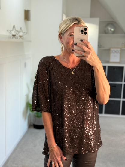 Chocolate Sequin Relaxed Fit Top