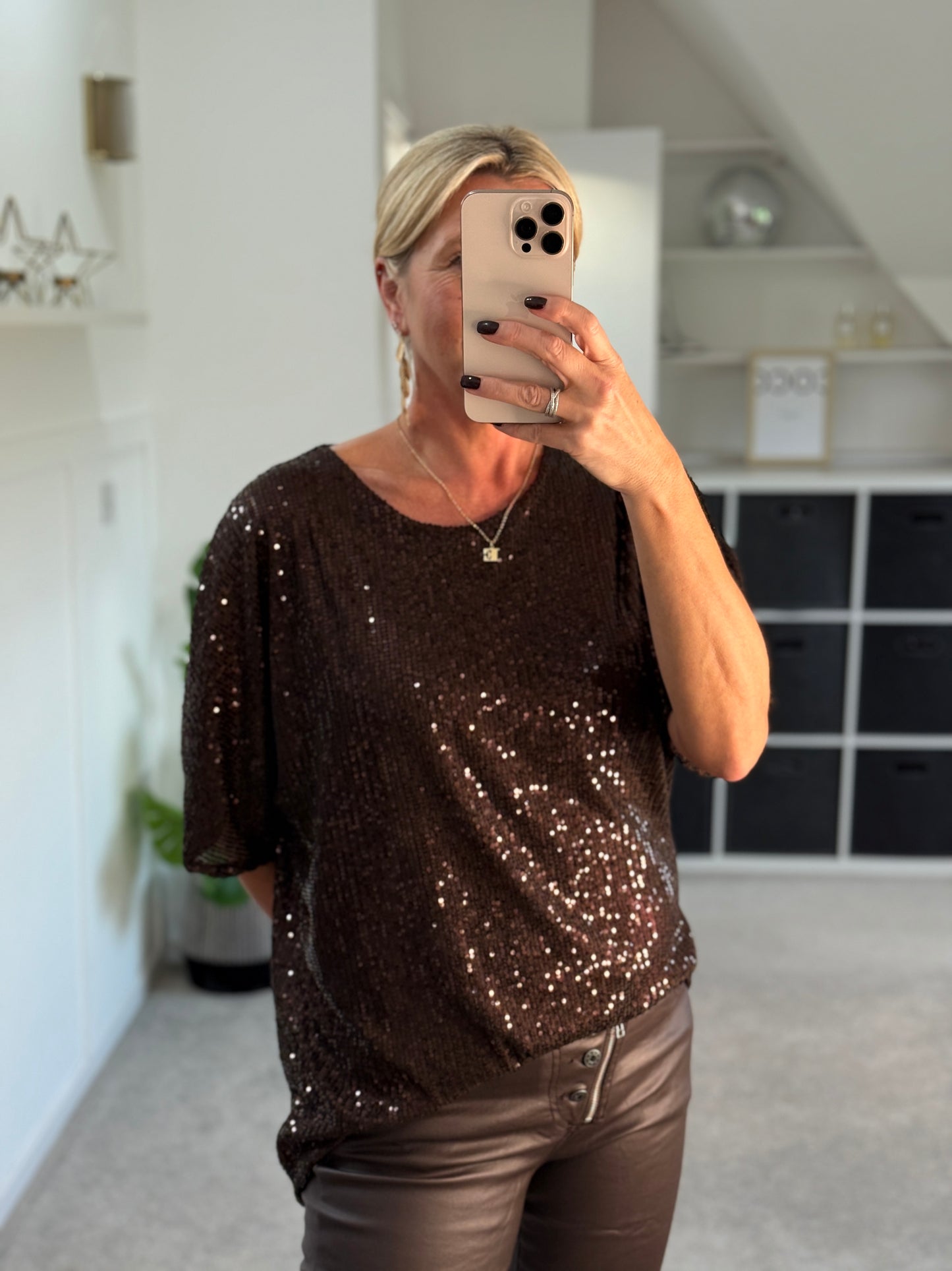 Chocolate Sequin Relaxed Fit Top