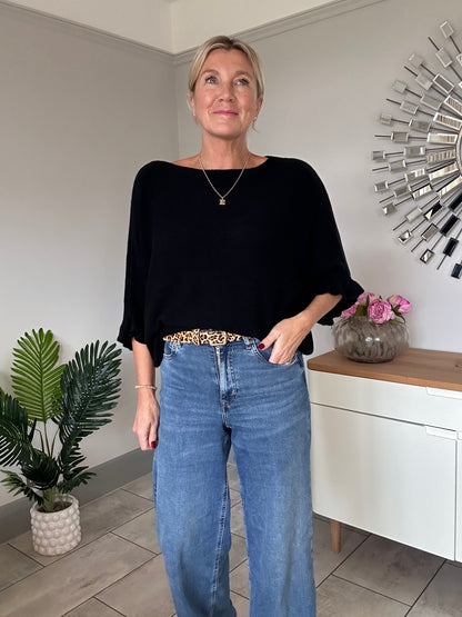 Light Oatmeal Frill Sleeve Jumper