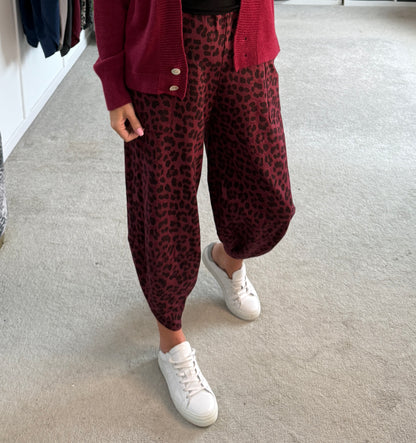 Burgundy Leopard Pocket Slim Barrel Cargo Joggers