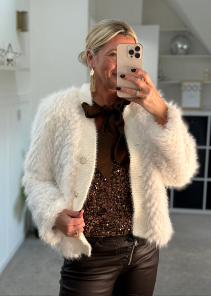 Chestnut Sequin Satin Bow Back Top