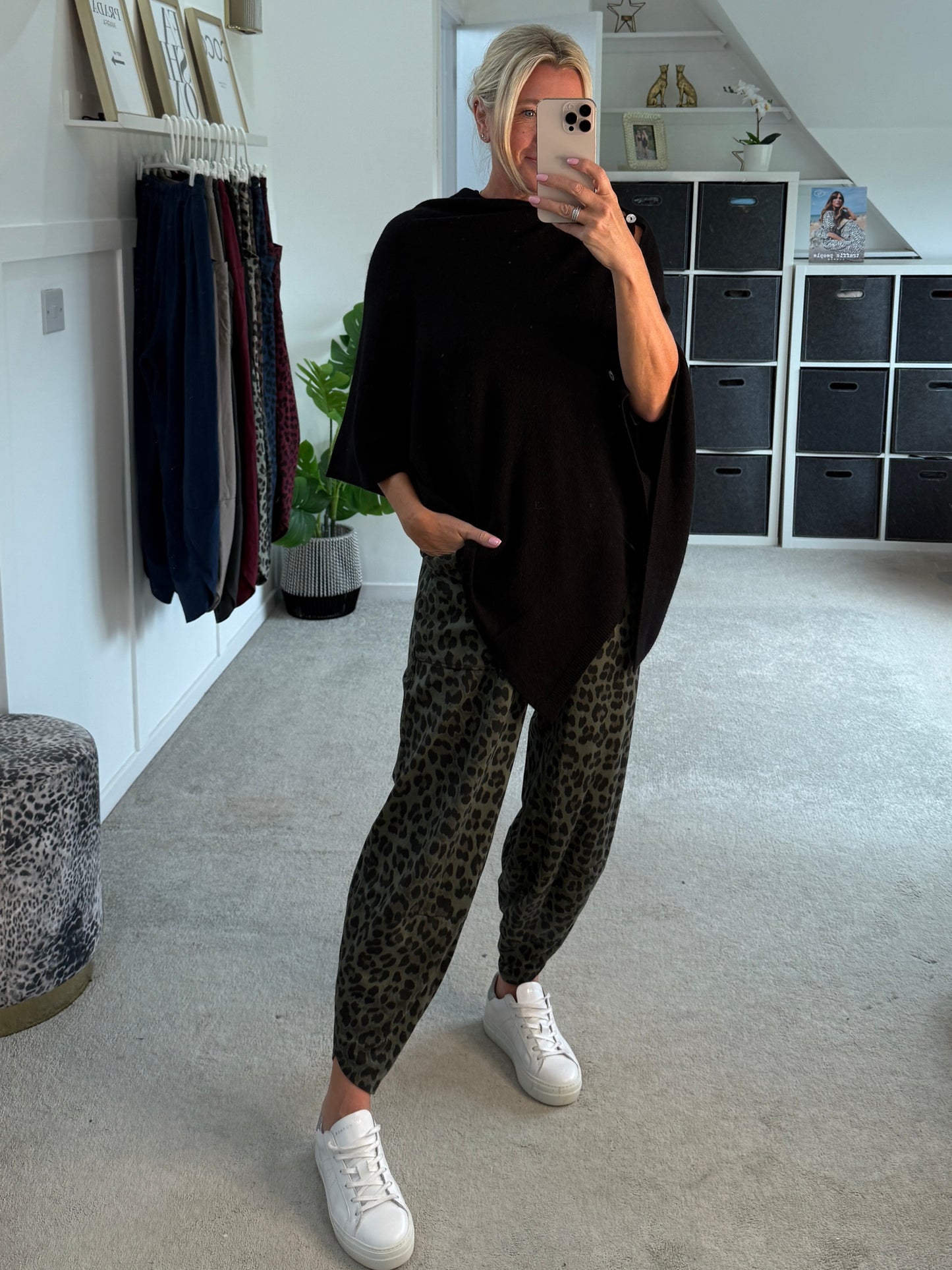 Dark Khaki Leopard Pocket Slim Barrel Cargo Joggers