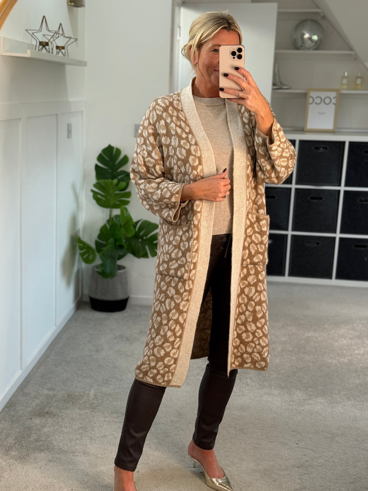 Tan/Camel Leopard Long Cardigan