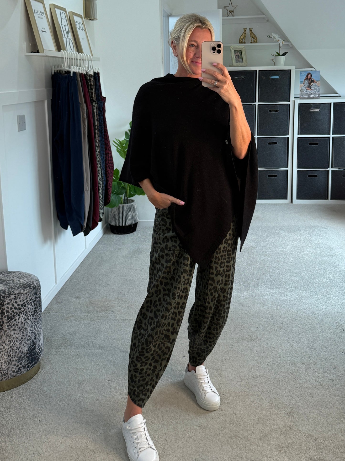 Dark Khaki Leopard Pocket Slim Barrel Cargo Joggers