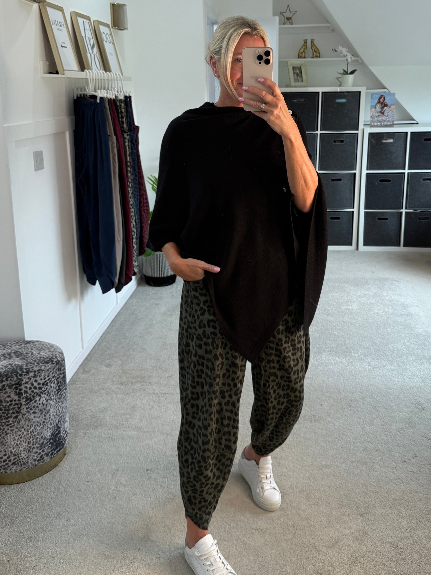 Dark Khaki Leopard Pocket Slim Barrel Cargo Joggers