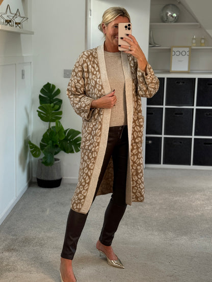 Tan/Camel Leopard Long Cardigan