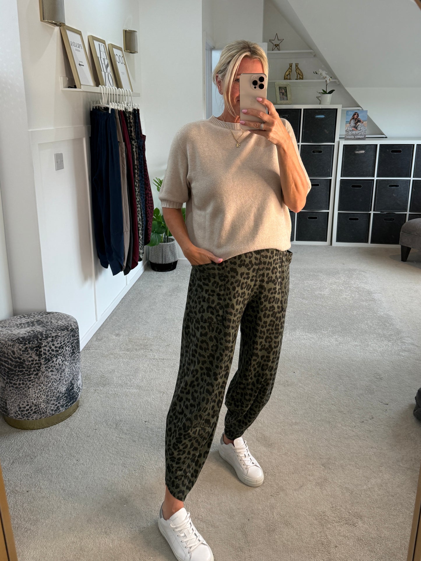 Dark Khaki Leopard Pocket Slim Barrel Cargo Joggers