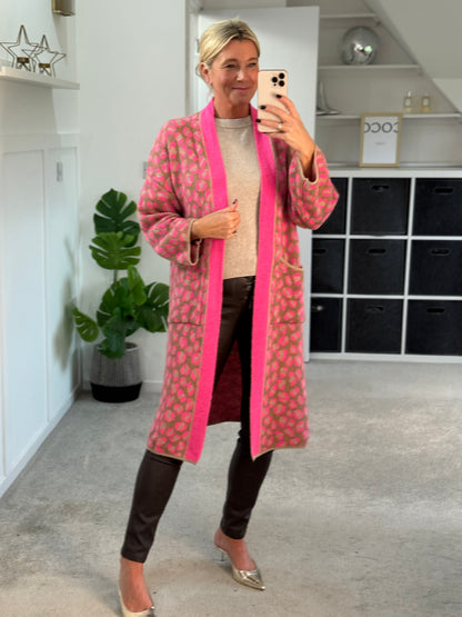 Neon Pink Leopard Long Cardigan