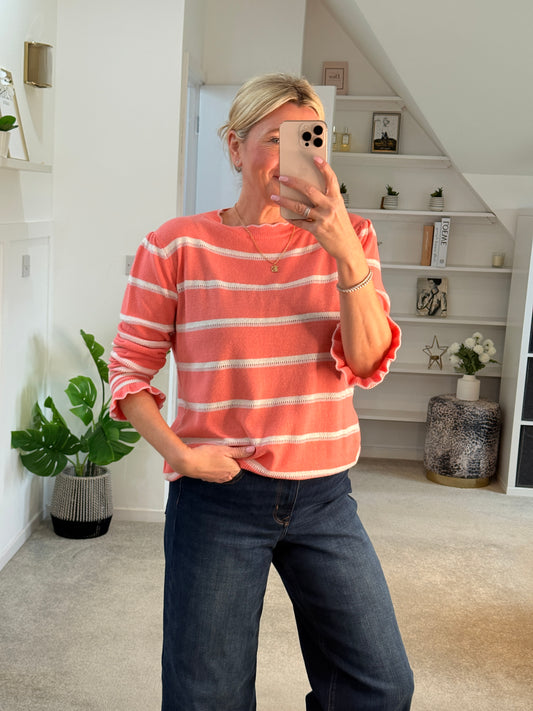 Coral Stripe Merino/Cashmere Mix Knit