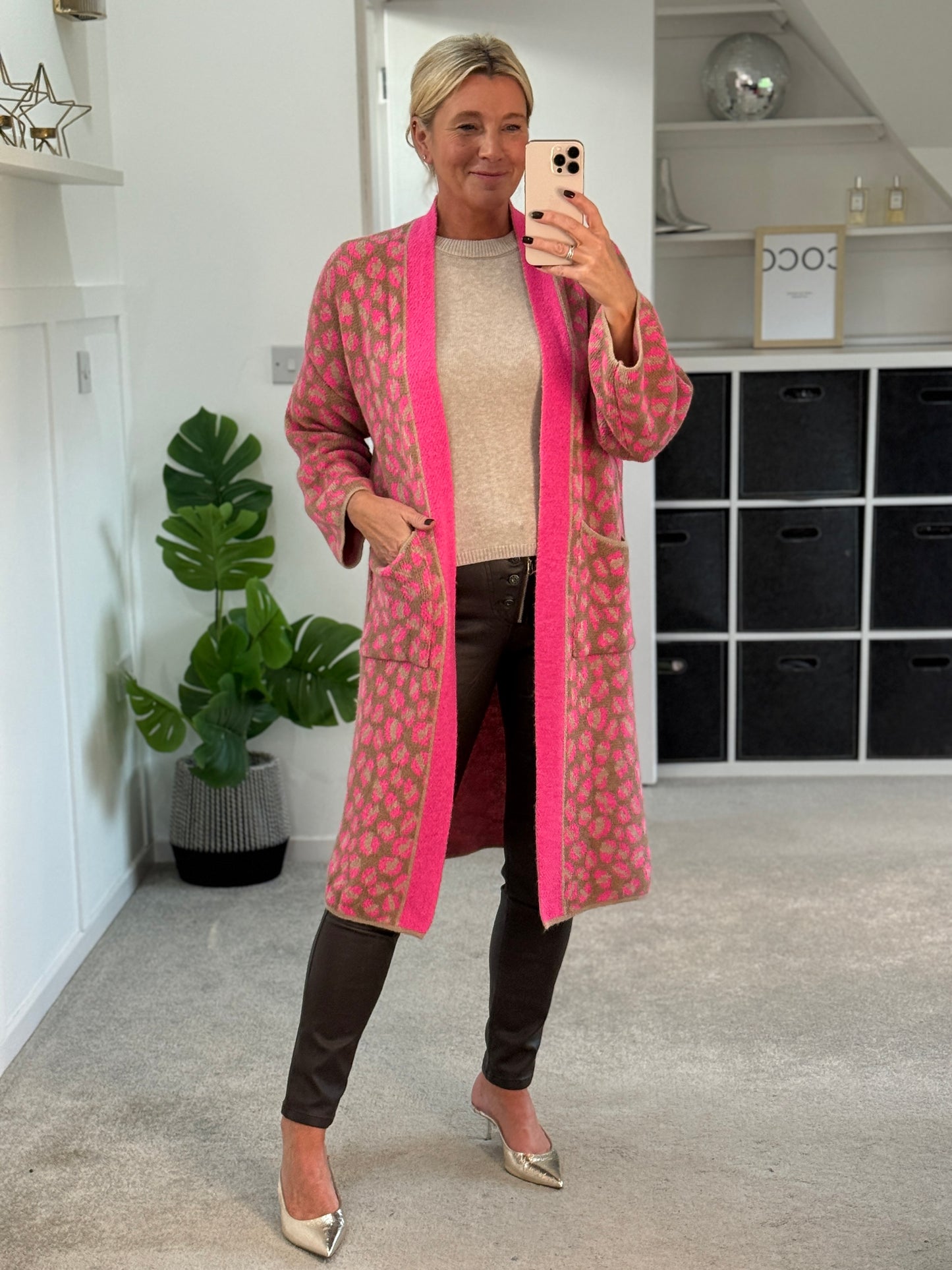 Neon Pink Leopard Long Cardigan